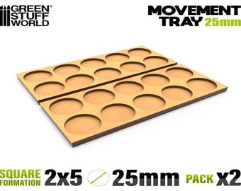 MDF Movement Trays 25mm 5x2 - Skirmish Lines - compatible with Wargames AOS and other miniature tabletop games