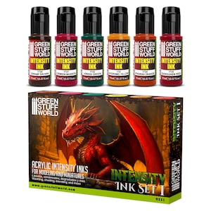 Set 6x Intensity Inks - Brush and Airbrush Acrylic Paints Shading Detail Miniatures Painting compatible with Wargames Wargaming