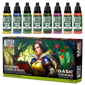 Paint Set - Basic 01 - Brush and Airbrush Acrylic Paints compatible with Wargames basic colour tones Miniatures Painting