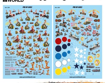 Adesivos de toboágua - Pin Ups - compatíveis com Wargames, Wargaming, dioramas de modelos em escala e miniaturas vintage de garotas pin up