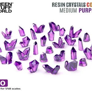 May include: A set of 30 medium purple resin crystals, suitable for 1/48 scale models. The crystals are 3D printed and come in a variety of shapes and sizes.