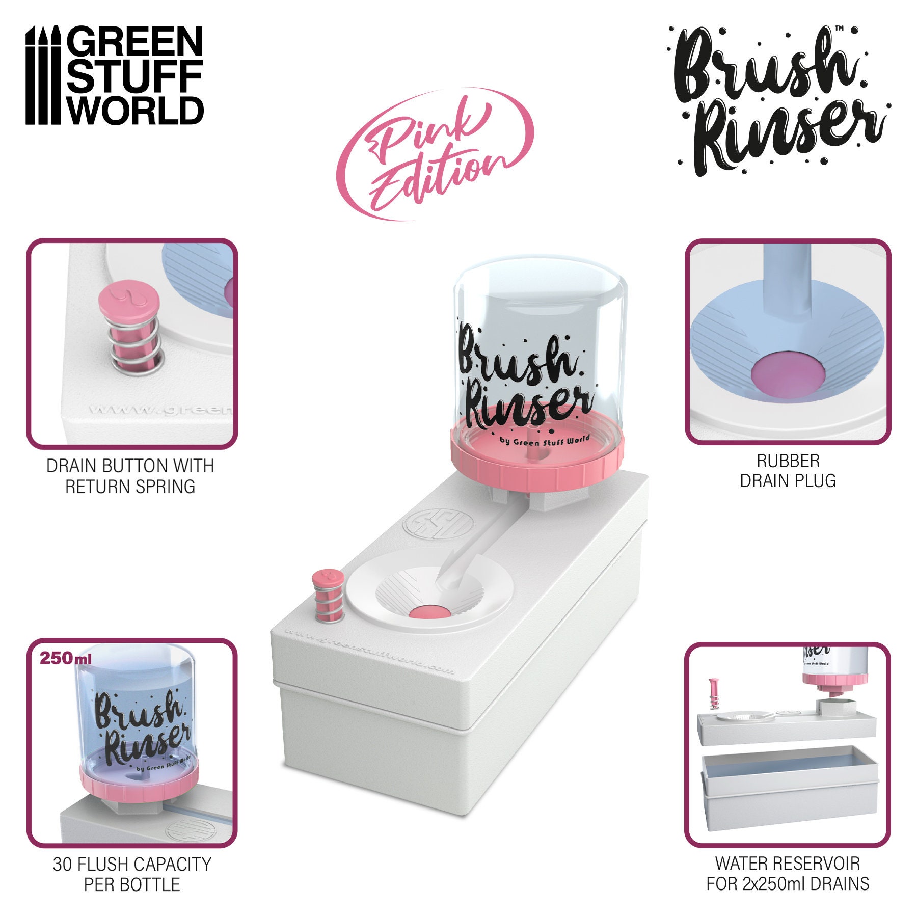 BRUSH RINSER pink Edition Brush Washer Acrylic Makeup Brush Cleaner Toilet  for Acrylic Paints Watercolors Tempera Gouache Miniatures 