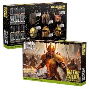 Set 6x Metal Paints GOLD - Brush and Airbrush Acrylic Metallic paints compatible with Wargames Wargaming Miniatures Painting image 3