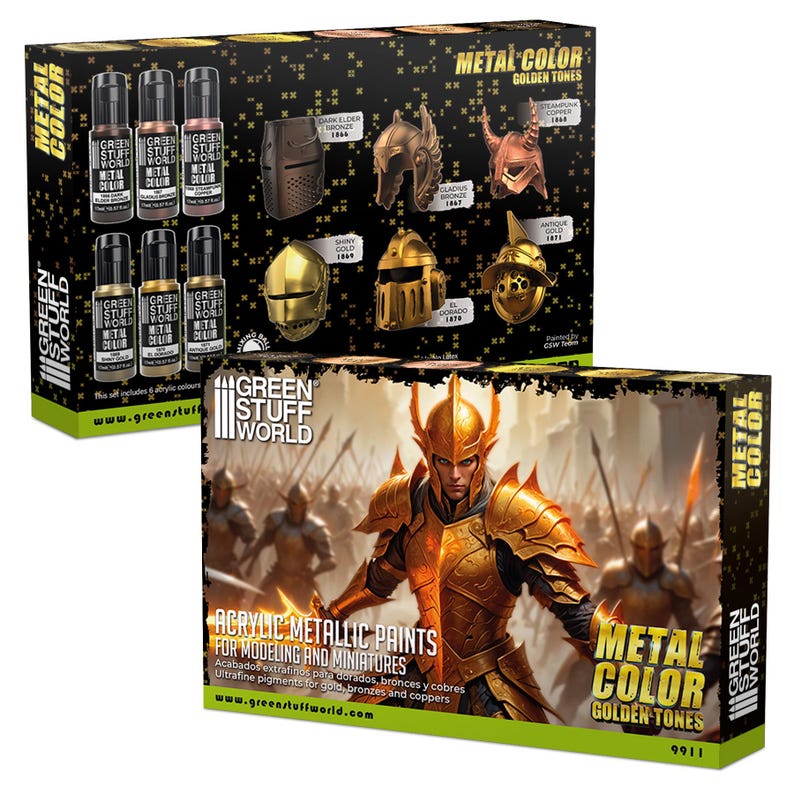 Set 6x Metal Paints GOLD - Brush and Airbrush Acrylic Metallic paints compatible with Wargames Wargaming Miniatures Painting image 3