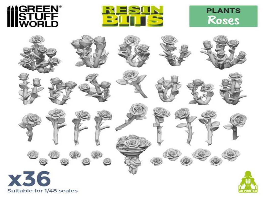 Die Cast Roses 3D Printed Set - Roses - Decor for Modelling and Miniature Making ...