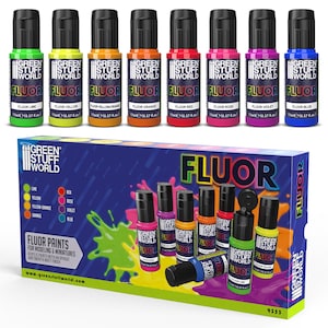 Set 8x Pittura Fluor - Pennello aerografo Colori acrilici Luce Nera Ultravioletta Dettaglio Miniature compatibile con Wargames