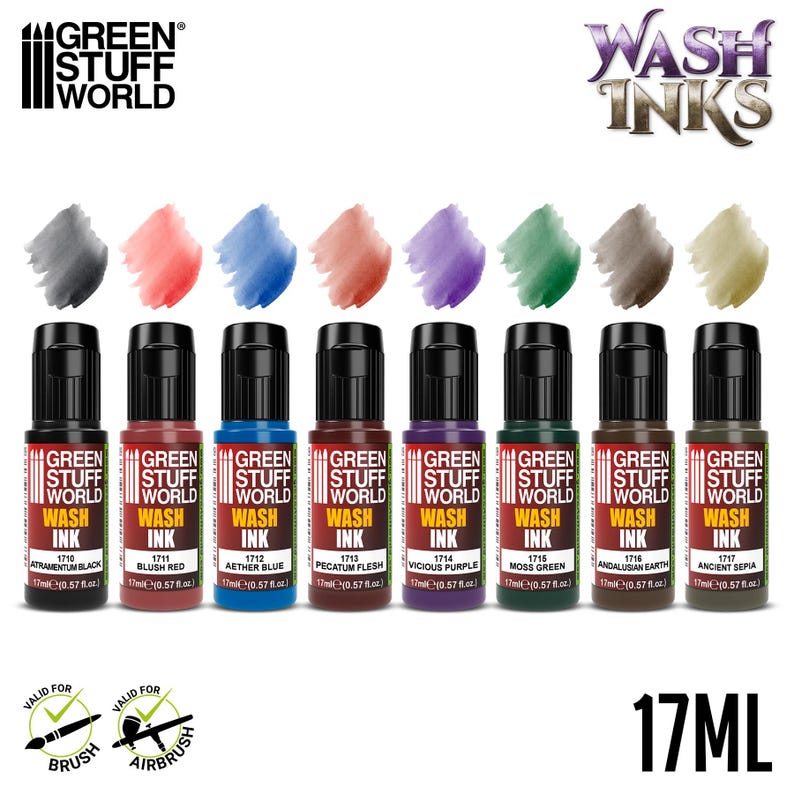 Set 8x Wash Inks - Brush and Airbrush Acrylic Paints Shading compatible with Wargames Wargaming Miniatures Painting image 2