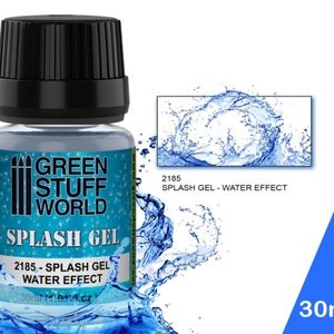 Könnte beinhalten: Eine durchsichtige Flasche Green Stuff World Splash Gel Wassereffekt. Die Flasche ist mit dem Produktnamen und der Nummer 2185 beschriftet. Die Flasche ist 30 ml (1,01 fl. oz.) groß.