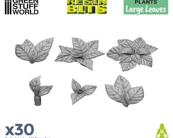 May include: A set of 30 resin plant models with large leaves, suitable for 1/48 scale models. The plants are grey and have a realistic texture.