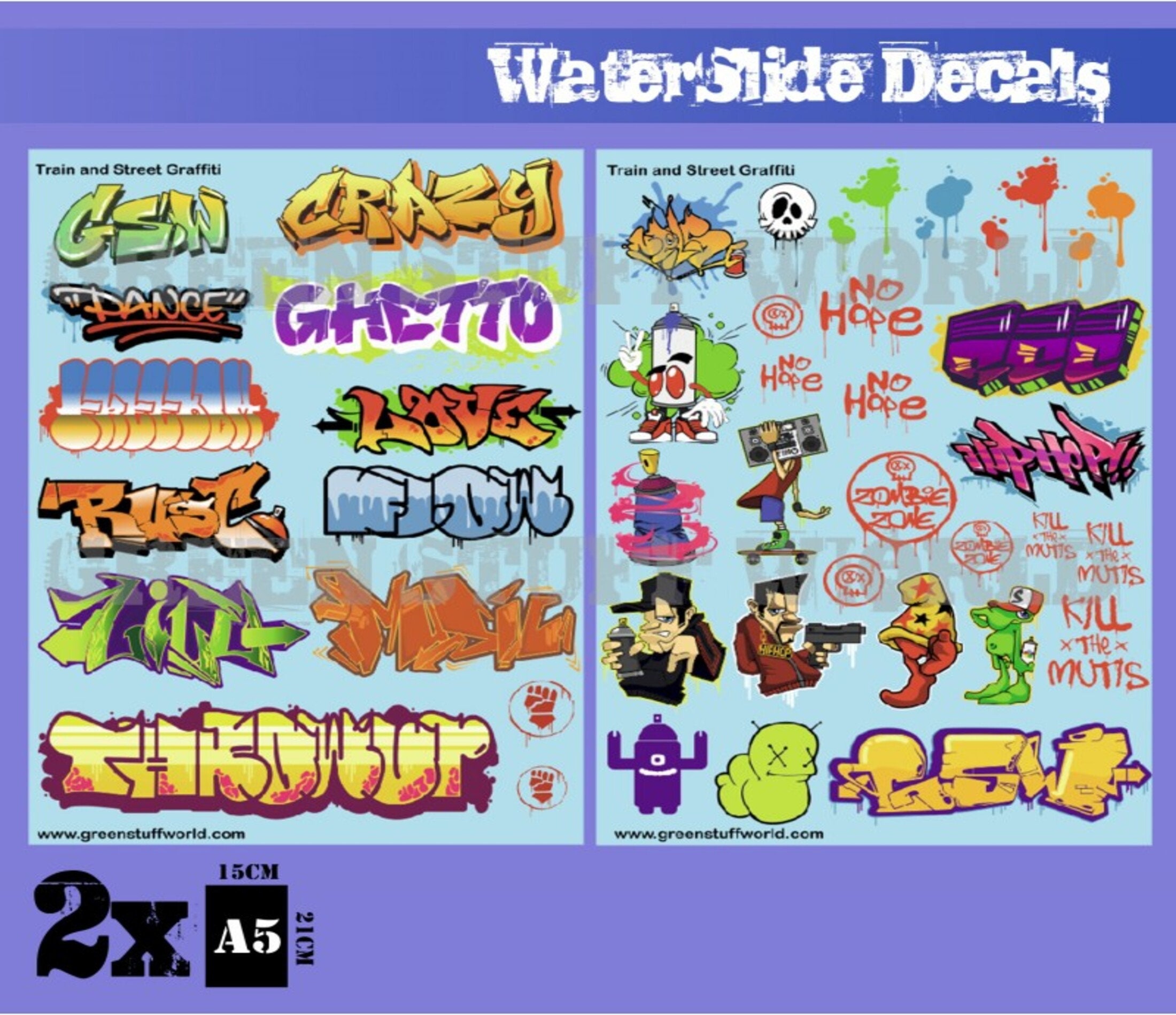 Waterslide Decals - Train and Graffiti Mix - Water slide decals compatible with scale models diorama miniatures WH