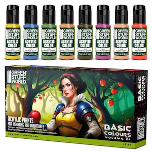 Verfset - basis 01 - acrylverf met penseel en airbrush compatibel met Wargames-basiskleurtinten Miniaturen schilderen