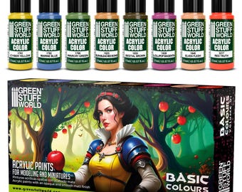 Paint Set - Basic 01 - Brush and Airbrush Acrylic Paints compatible with Wargames basic colour tones Miniatures Painting