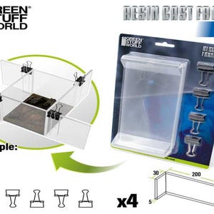 May include: A set of four clear plastic frames for resin casting, with a set of four clips. The frames are 25.4 cm long, 10.2 cm wide, and 2.5 cm tall. The frames are labelled "Resin Cast Frames Large".
