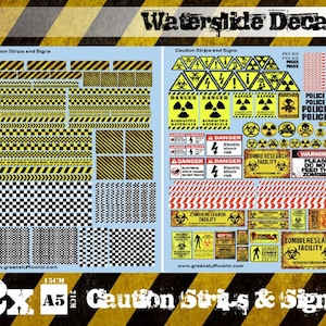 Waterslide Decals - Caution Strips and Signs - Water slide decals Wargames Wargaming orks miniatures dioramas scale 1/48 - 1/35
