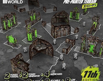 Pre-Painted Foldable Terrain Pack 11th edition - Sci-fi wtc terrain painted Grimdark Scenery Marines 11th edition terrain compatible