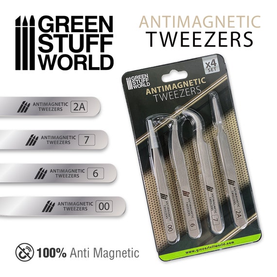 Setx4 100% Anti-magnetic QUARTZ Tweezers SET and Anti-acid N35 N52 