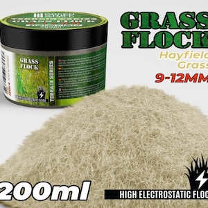 Static Grass Flock 9-12mm - HAYFIELD GRASS - 200 ml - Modelling Scenery diorama bases
