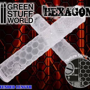 thumbnail image 2 of Hexagon Texture Terrain Rolling Pin – For Wargames & Miniature Bases By Green Stuff World 2 of 6