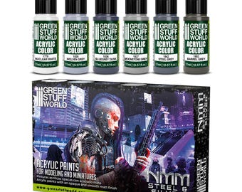 Paint Set - NMM Steel and Silver - Brush and Airbrush Acrylic Paints Model paints for dioramas and miniature bases painting Wargames