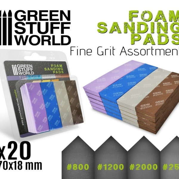 Foam Sanding Pads - FINE GRIT ASSORTMENT x20 - scrapbooking model hobby craft sandpaper emery paper