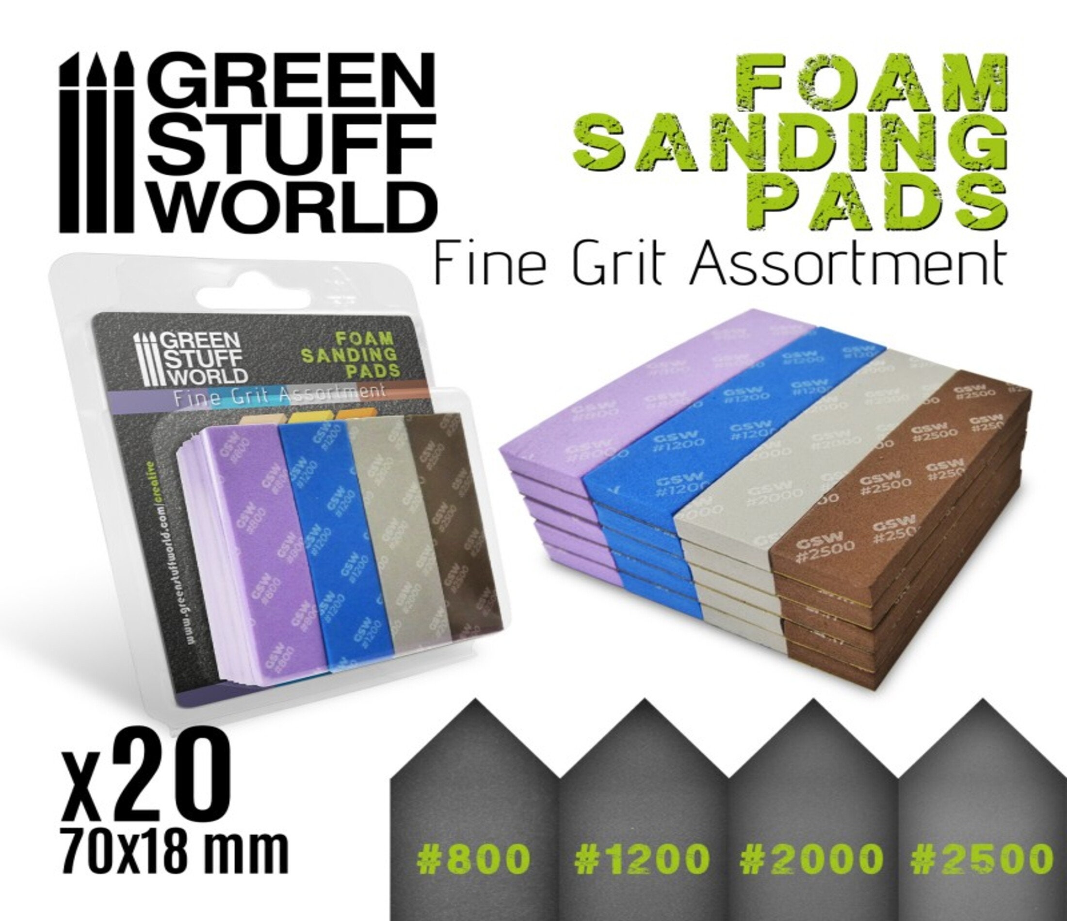 Green Stuff World: Assorted Fine Grit Foam Sanding Pads - 20pk Green Stuff World: Assorted Fine Grit Foam Sanding Pads - 20pk