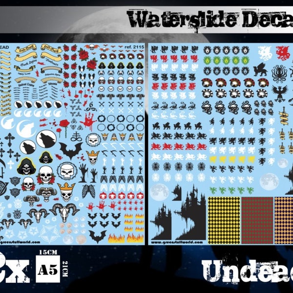 Waterslide Decals - Undead - Water slide decals compatible with wargames, dioramas, and Warhammer the Old World miniatures