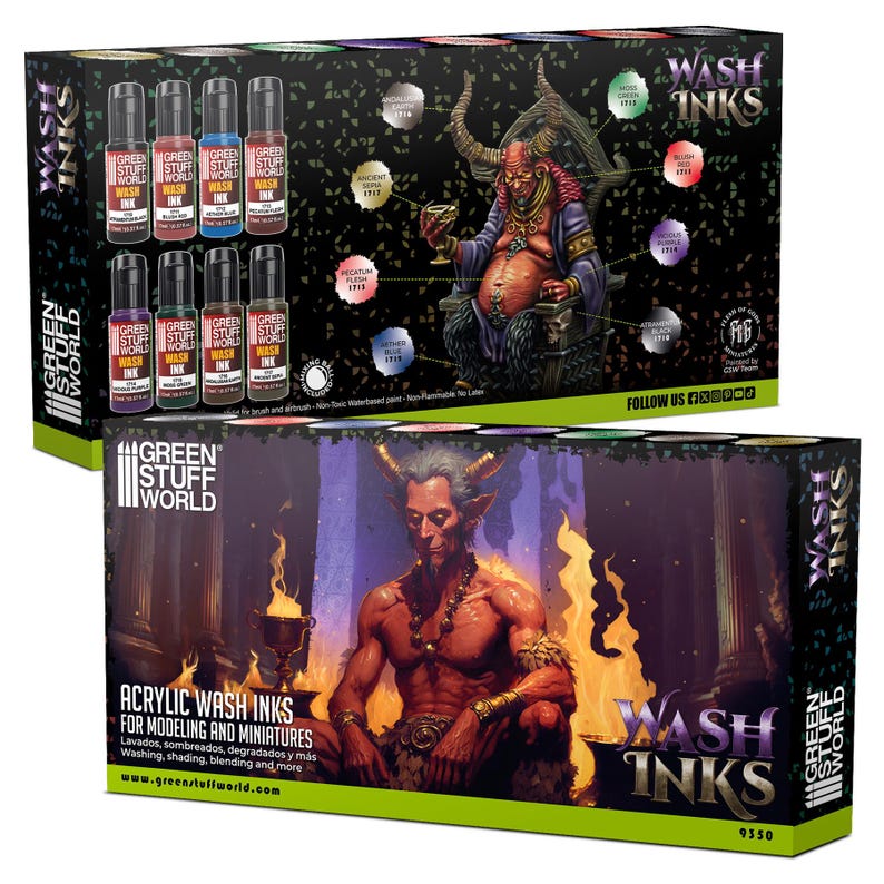 Set 8x Wash Inks - Brush and Airbrush Acrylic Paints Shading compatible with Wargames Wargaming Miniatures Painting image 3