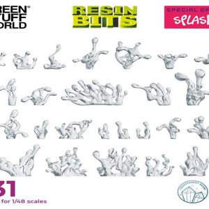 May include: A set of 31 clear resin water splashes, suitable for 1/48 scale models. The splashes are in various shapes and sizes, and are perfect for adding realism to your models.