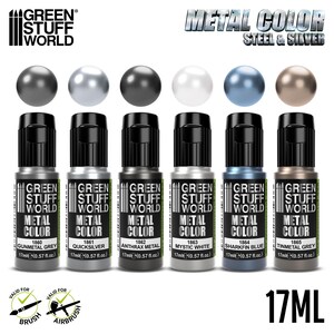 Set 6x Metal Paints SILVER - Brush and Airbrush Acrylic Metallic Paints Compatible with Wargames Wargaming Miniature Painting image 2