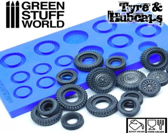 Silicone Molds - TYRES and HUBCAPS - for resins - Impression modeling hobby miniatures diorama scenery 40k