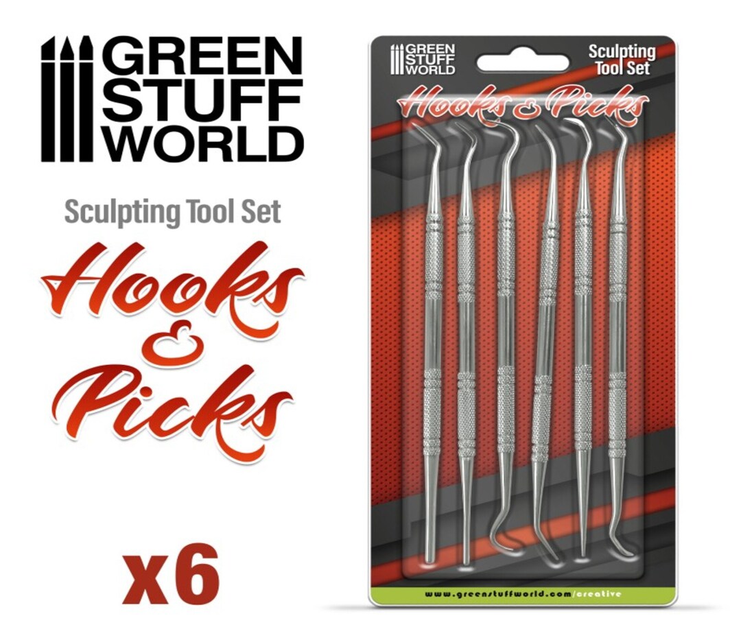 6x HOOK & PICK Sculpting Tools Dental Probe Scaler Green Stuff Wax