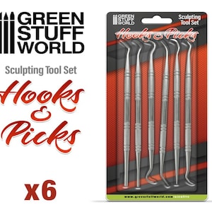 6x HOOK & PICK - Sculpting Tools - Dental Probe Scaler Green Stuff Wax Carver Tool
