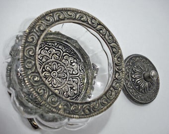 Glass Silver Metal Jewelry Trinket Box Vintage