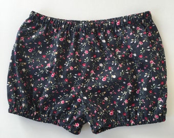 Short de Yoga Iyengar - Bleu marine à fleurs roses-coton-Shorts pour La Plage-100% coton