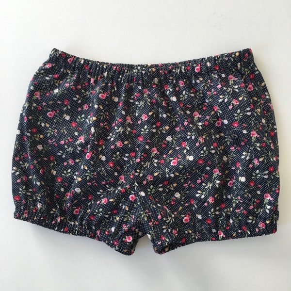 Iyengar Yogashorts dunkelblau mit pink Blumen-Bloomer-Shorts-100% Baumwolle