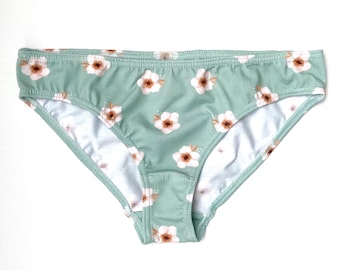 Teal Floral briefs - organic cotton ladies panties - with good back coverage - stretchy and comfortable