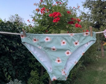 Teal Floral briefs - organic cotton ladies panties - with good back coverage - stretchy and comfortable