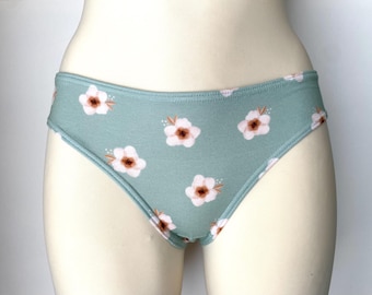 Teal Floral briefs - organic cotton ladies panties - with good back coverage - stretchy and comfortable