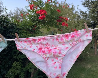 Cherry Blossom bikini briefs - organic cotton ladies panties - with good back coverage - stretchy and comfortable