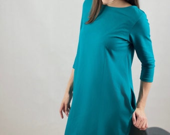 Emerald Organic Cotton Jersey Dress - Balloon Style with Pockets