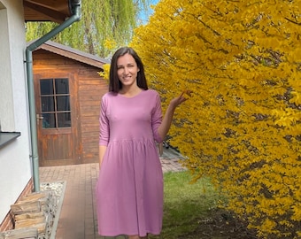 Spring/summer oversize dress with pockets  - loose smock dress - tshirt dress - premium soft GOTS cotton - color: dusty pink