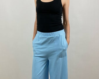 Light blue wide leg pants - palazzo pants - summer culottes - with pockets - soft and comfortable - made fron GOTS organic cotton