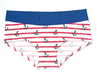 Organic Cotton Anchor Print Panties - Handmade Ladies Boxer Briefs