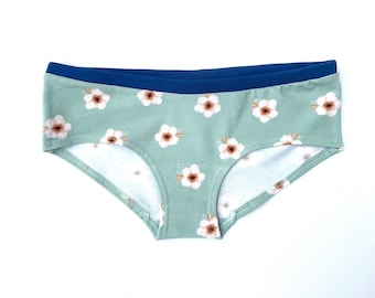 Organic cotton ladies panties - Teal Cotton Flowers