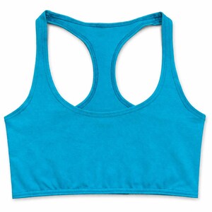 Reggiseno morbido turchese in cotone biologico, senza ferretti né imbottitura, a strato singolo.