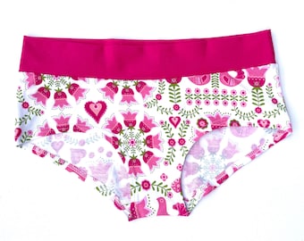 Bóxers sin goma - confeccionados en jersey de algodón orgánico GOTS - tejido elástico de doble pliegue en la cintura - muy cómodos - color: Pink Folk