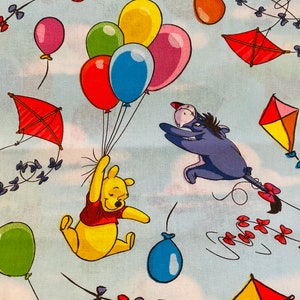 100% cotton fabric Winnie the Pooh balloons & kites blue tigger piglet eeyore sold by the yard, 1/2 yard and fat quarter **SHIPS QUICK**