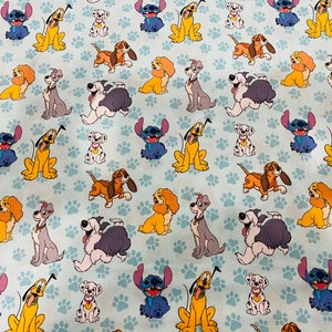 100% cotton fabric Licensed Disney Dogs paw Packed quilting  sold by the yard, 1/2 yard & FQ.  Pluto Max Hound Stitch Tramp 101 Dalmatians