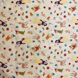 100% cotton fabric Disney Princess Snow White Dwarf Icons Seven 7 Disney Doc Grumpy Dopey Happy yellow sold by the yard, 1/2 yard & FQ