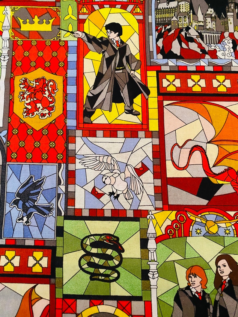 100 Cotton NEW Harry Potter Stained Glass Houses of Hogwarts Etsy